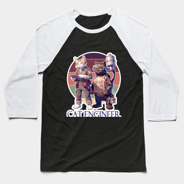Cat Engineer Baseball T-Shirt by LycheeDesign